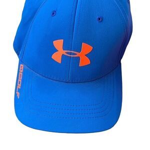 Under armour golf ball cap blue with neon orange size medium